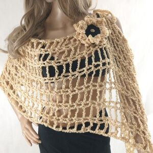 🪷Shawl, Poncho, Lace, Knit, Crochet, Handmade, Flower, Wrap